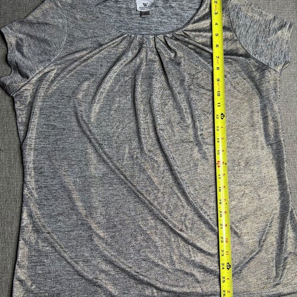 Worthington Women's Blouse 1X Stretch Smock Scoop Neck Metallic Gray RN 93677 - Picture 6 of 9